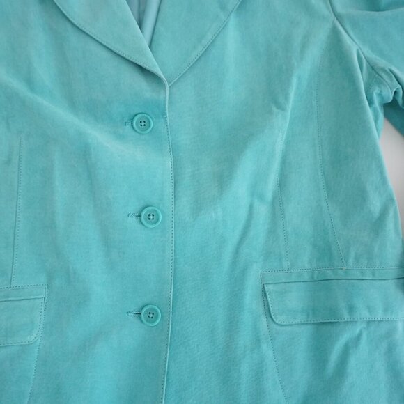 Vintage Denver Hayes Teal 100% Suede Leather Button Up Blazer Jacket 2Xl - Picture 5 of 13